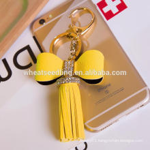 Jinhua new style low moq bowknot tassel custom leather keychain